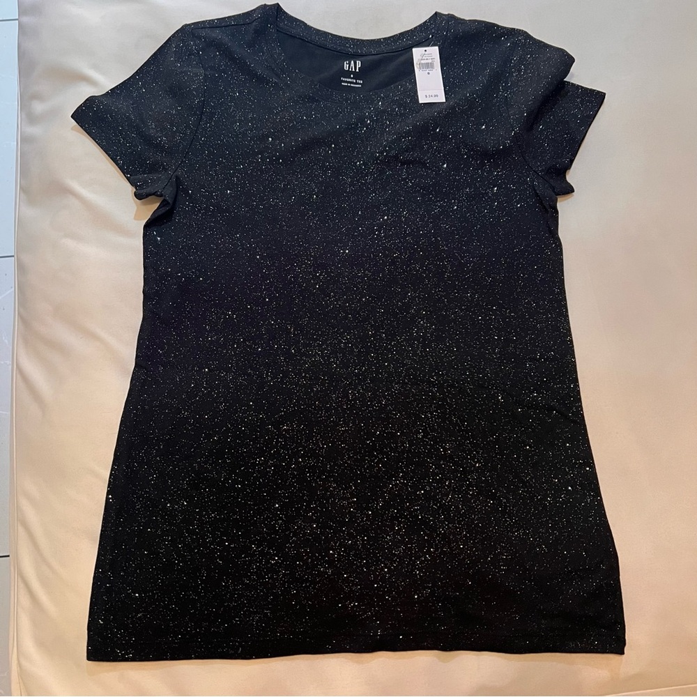 GAP Black Fitted Sequin Short Sleeve Tee